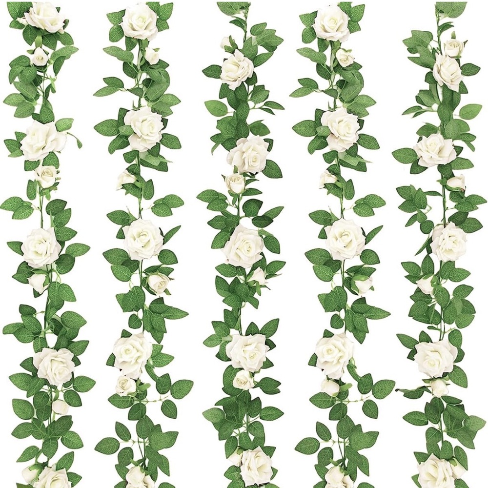 5 pcs Elegant White Rose Garland for Home Decor